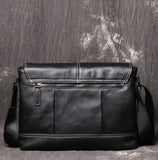 Black Genuine Leather Messenger Crossbody Bag rear view