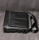Black Genuine Leather Messenger Crossbody Bag side view