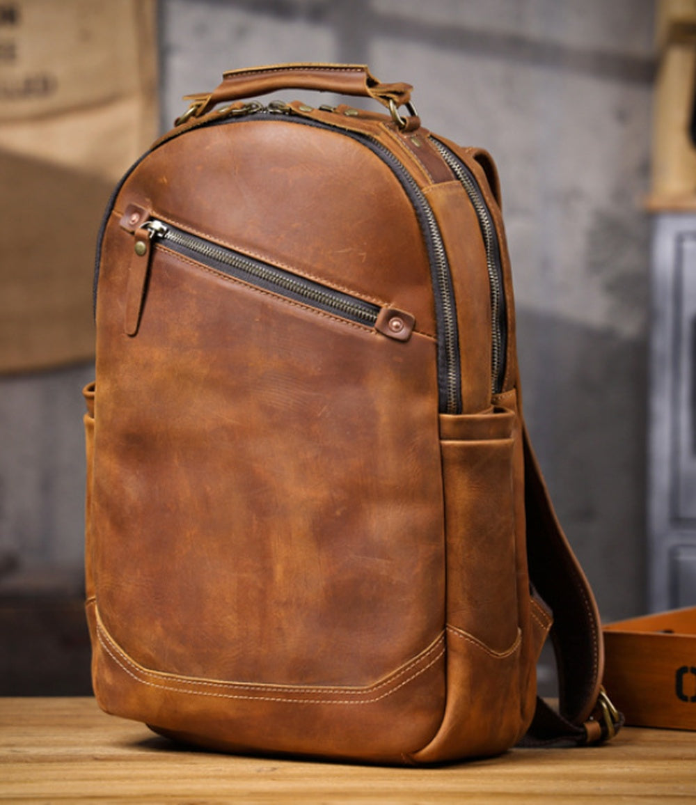 Vintage Genuine Leather Laptop Backpack front view