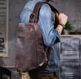 Vintage Genuine Leather One Shoulder Backpack model side view