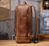 Vintage Leather Laptop Backpack for Men side profile detail