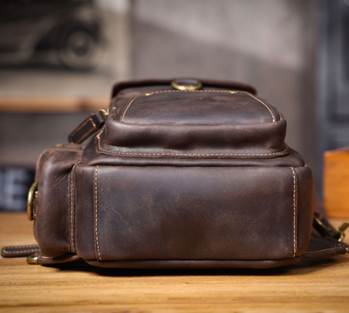 Vintage Leather Multi-Pocket Chest Bag bottom view