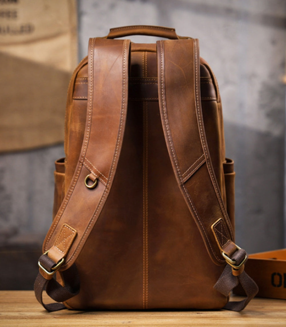 Vintage Genuine Leather Laptop Backpack rear view