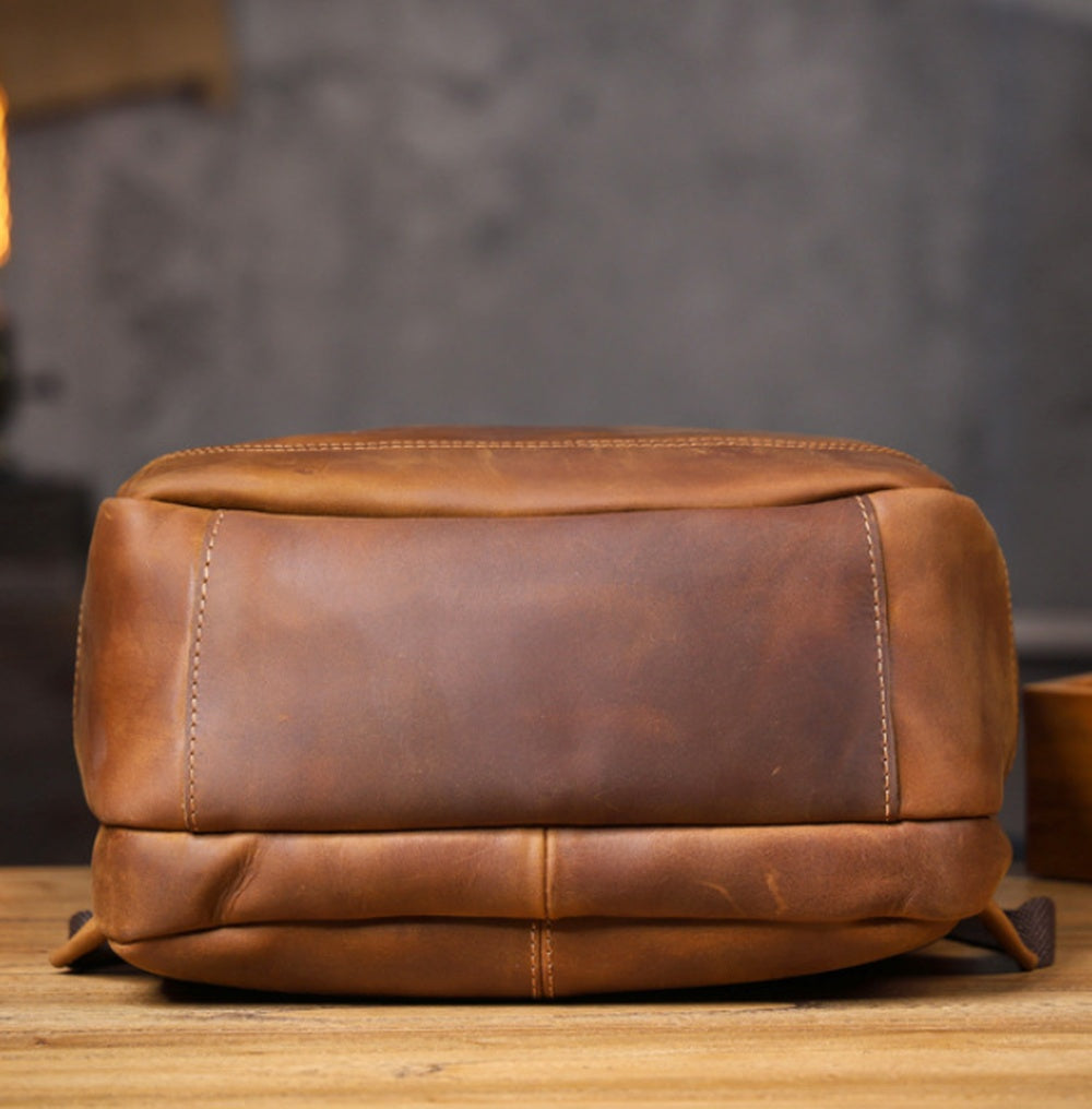 Vintage Genuine Leather Laptop Backpack bottom view