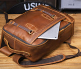Vintage Leather Laptop Backpack for Men laptop compartment detail