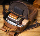 Vintage Genuine Leather Laptop Backpack open interior