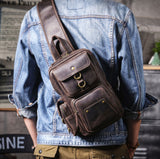 Vintage Leather Multi-Pocket Chest Bag model worn