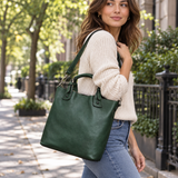 Vintage Full-Grain Leather Shoulder Bag for Women Vintage Green model 1 lifestyle image