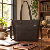 Vintage Crazy Horse Leather Tote Shoulder Bag 1097 Dark Brown scene 1 lifestyle image