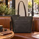 Vintage Crazy Horse Leather Tote Shoulder Bag 1097 Dark Brown scene 2 lifestyle image