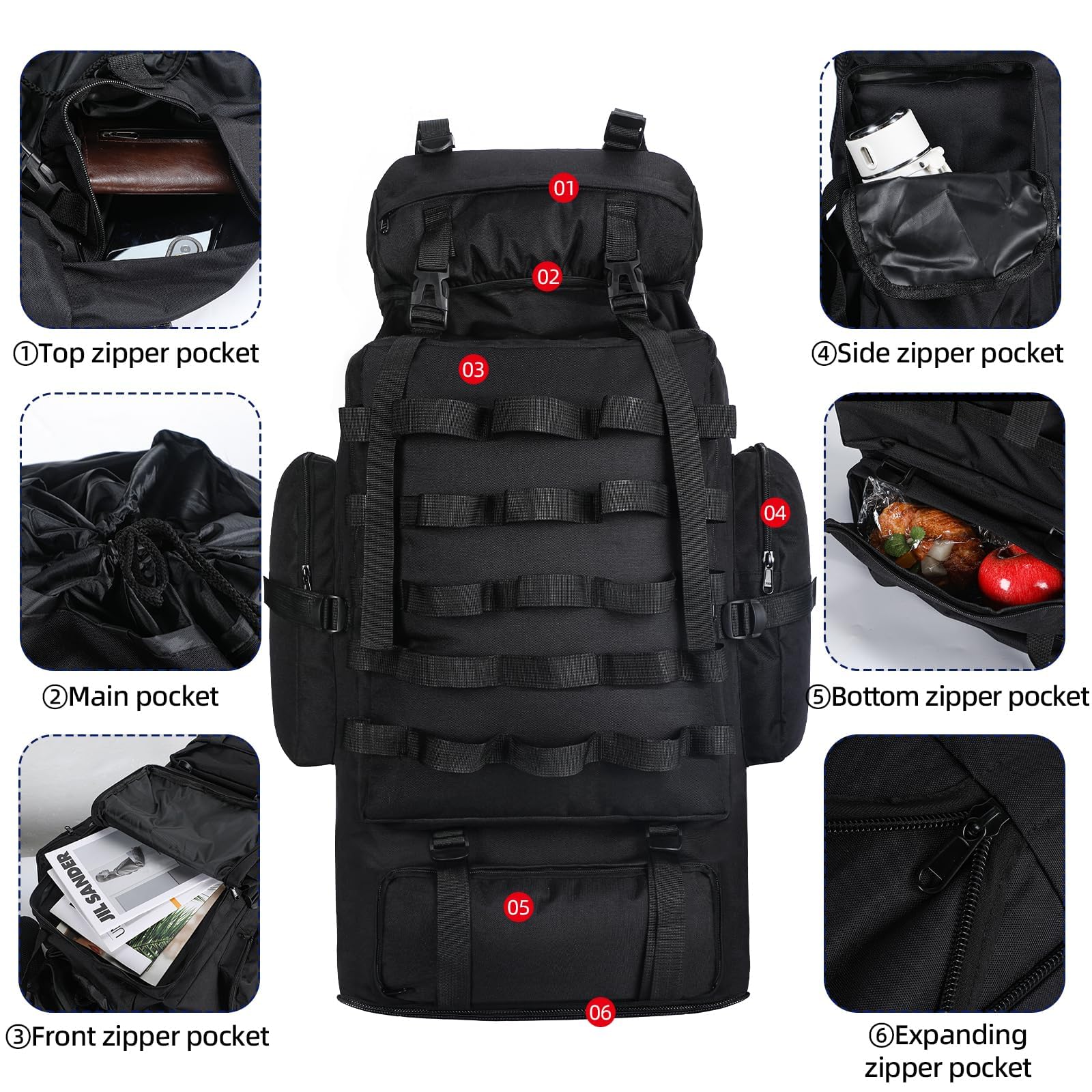 70L/100L Camping Hiking Backpack with Rain Cover