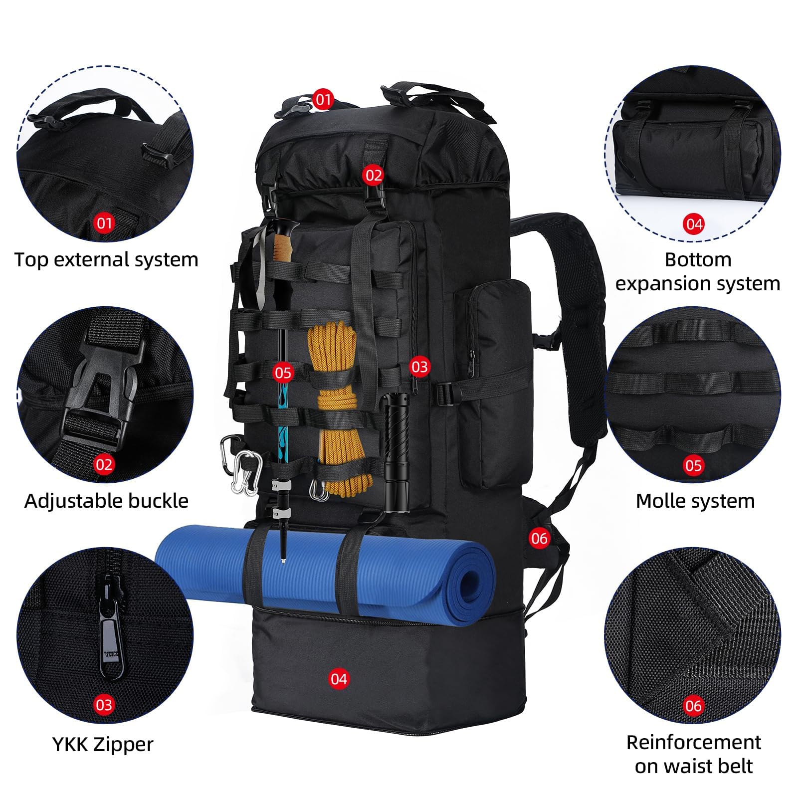 70L/100L Camping Hiking Backpack with Rain Cover