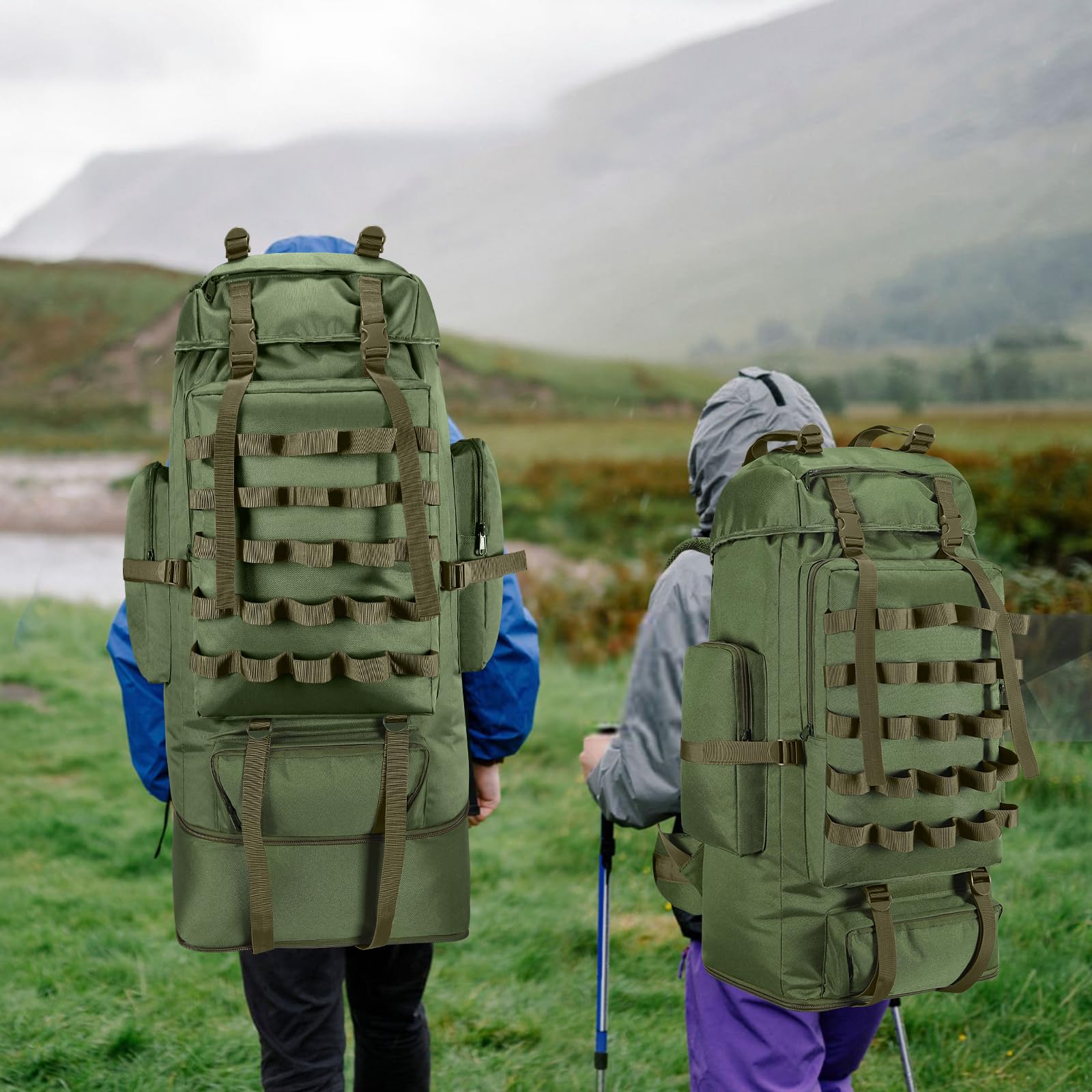 backpack hiking 100l Unineovo 70L/100L Large Camping with Rain Cover, Waterproof Molle Rucksack Military Tactical Backpack, Lightweight Backpacking Daypack for Trekking Climbing Outdoor : Sports & Outdoors Ergonomically shaped back and hip belt offer high wearing comfort and transfer the load absolutely efficiently to the pelvic area 70L/100L Camping Hiking Backpack with