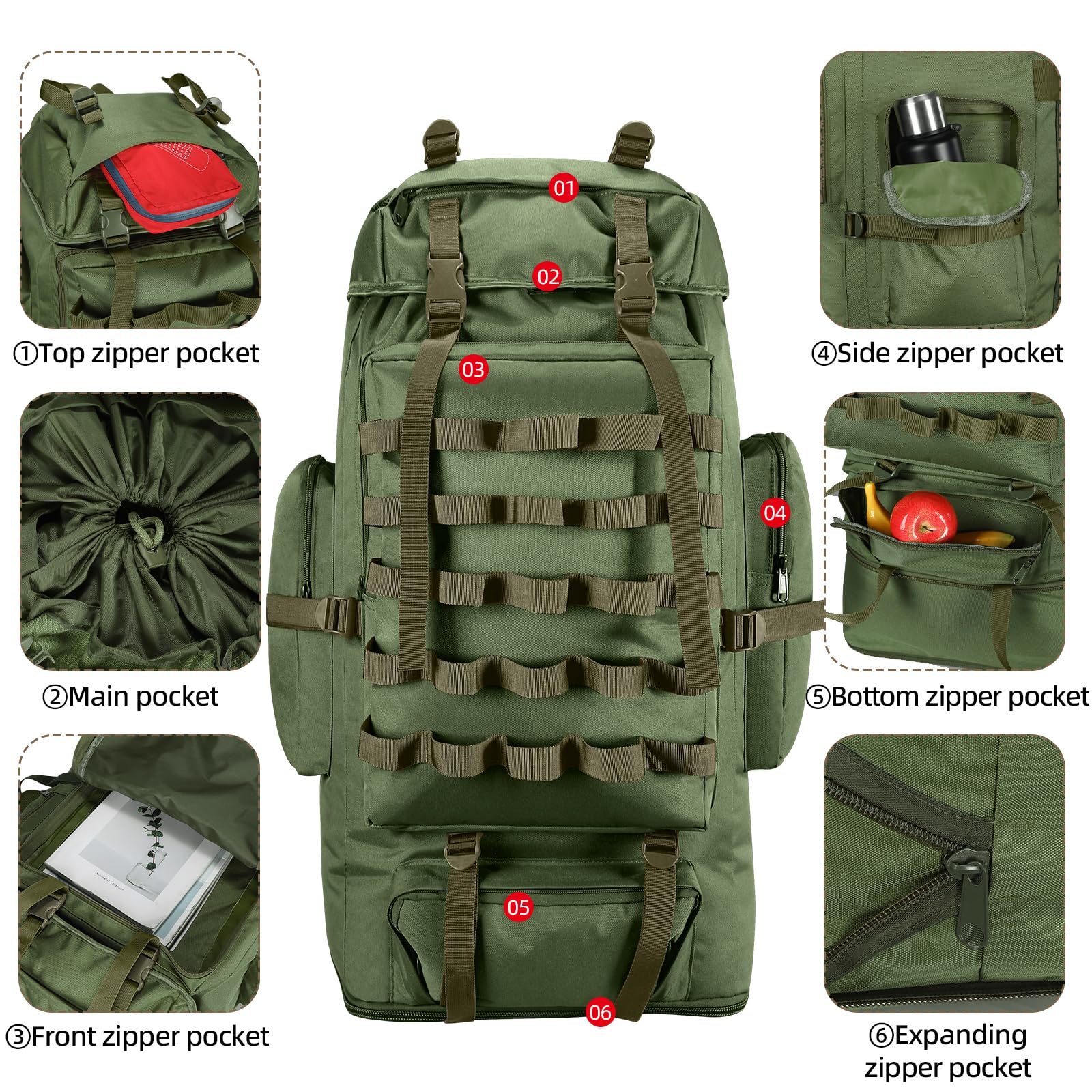70L/100L Camping Hiking Backpack with Rain Cover