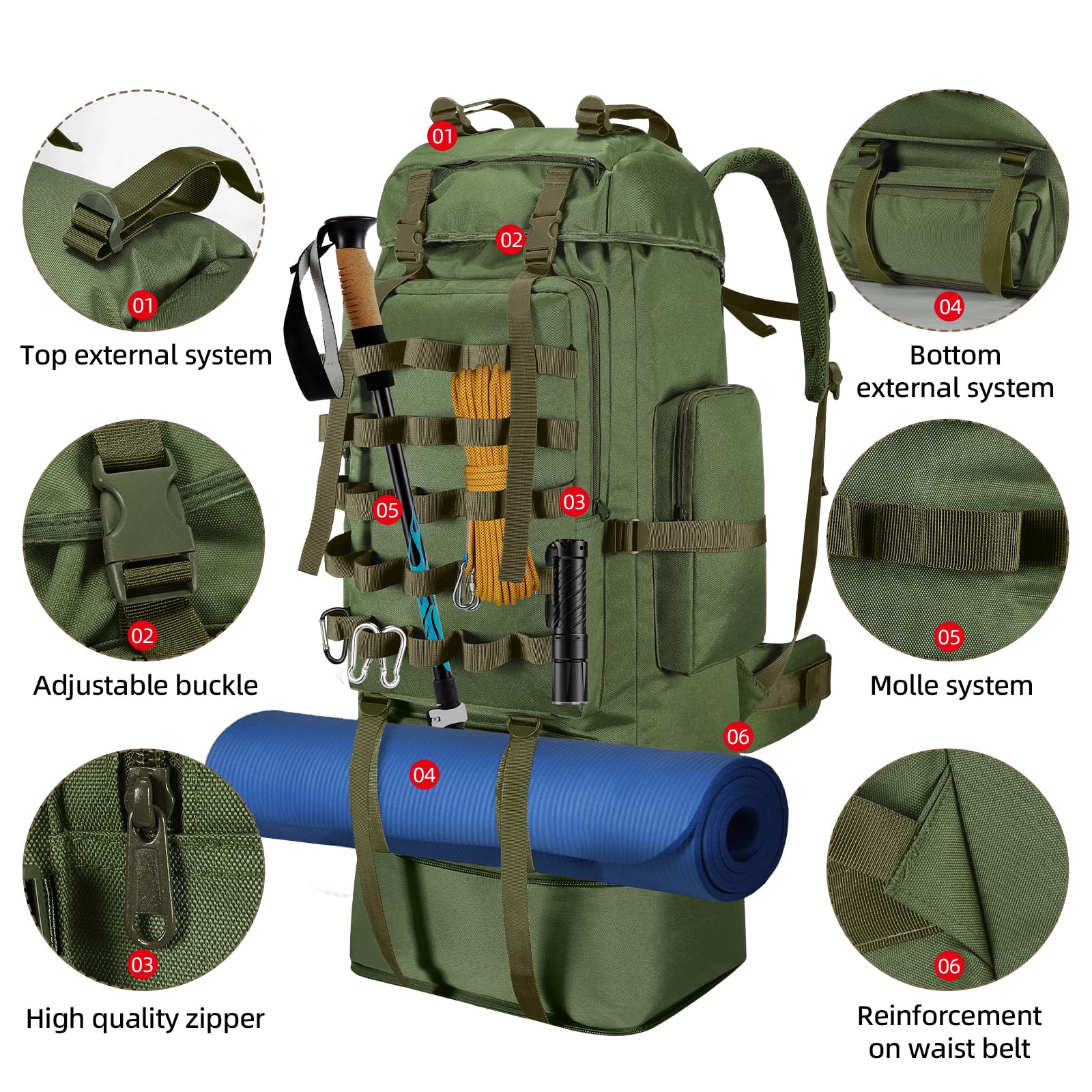 70L/100L Camping Hiking Backpack with Rain Cover
