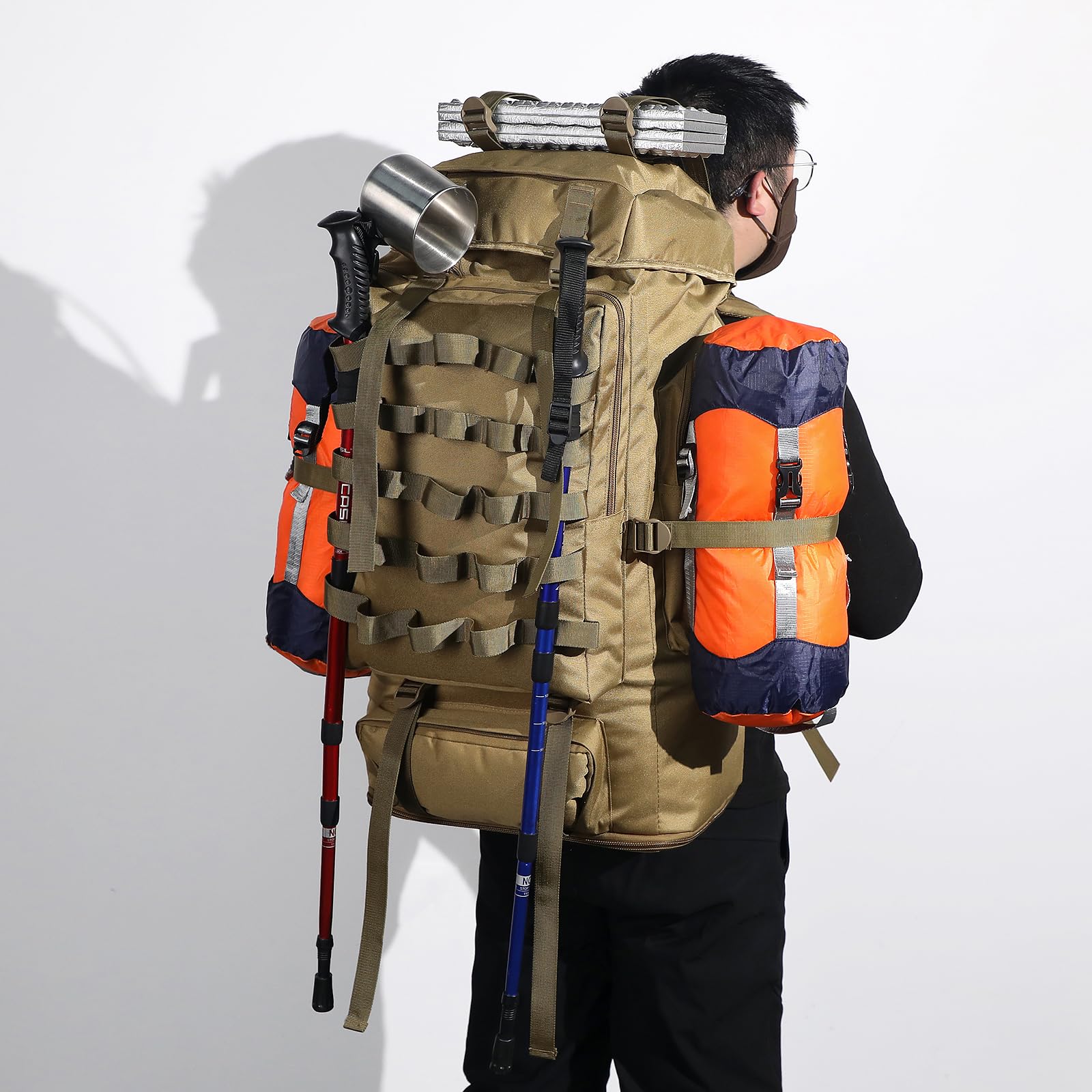 backpack hiking 100l MOLLE Tactical Rucksack with Cover The MOLLE Tactical 100L Rucksack will be your ultimate companion for outdoor adventures Men's Tactical Camouflage Backpack, Multi-Functional