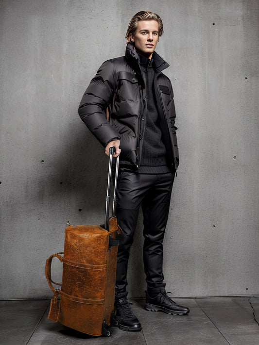 Embossed Leather Duffle Bag with Wheels