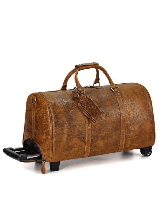 Embossed Leather Duffle Bag with Wheels