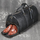 Leather Duffle Bag for Men with Shoe Compartment