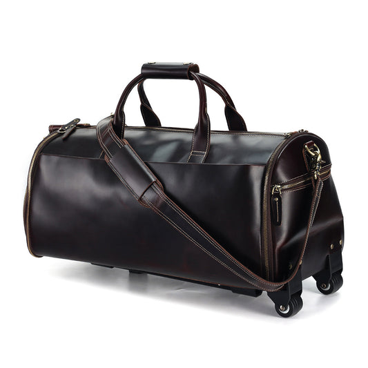 Leather Duffle Bag with Shoe Compartment and Wheels