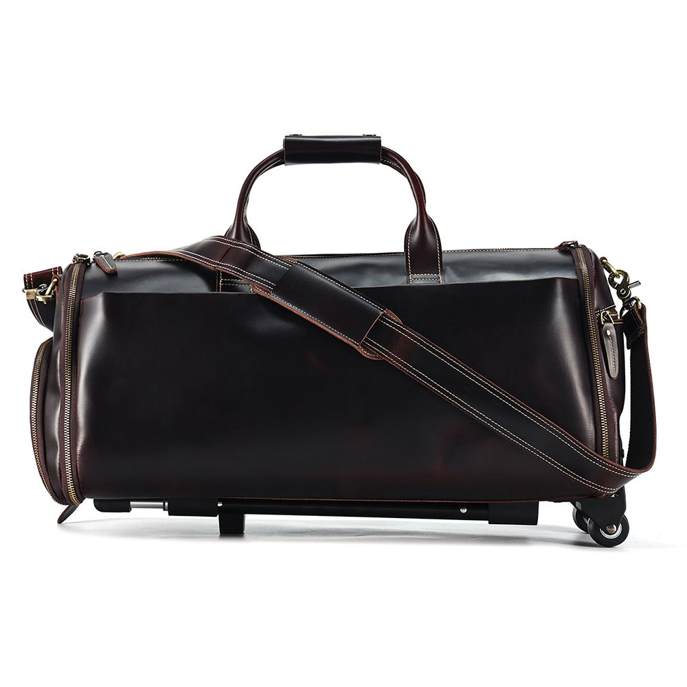 Leather Duffle Bag with Shoe Compartment and Wheels