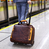 Leather Duffle Bag with Wheels Vintage Full Grain