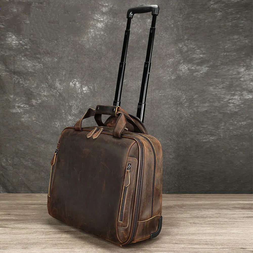 Leather Duffle Bag with Wheels Vintage Full Grain