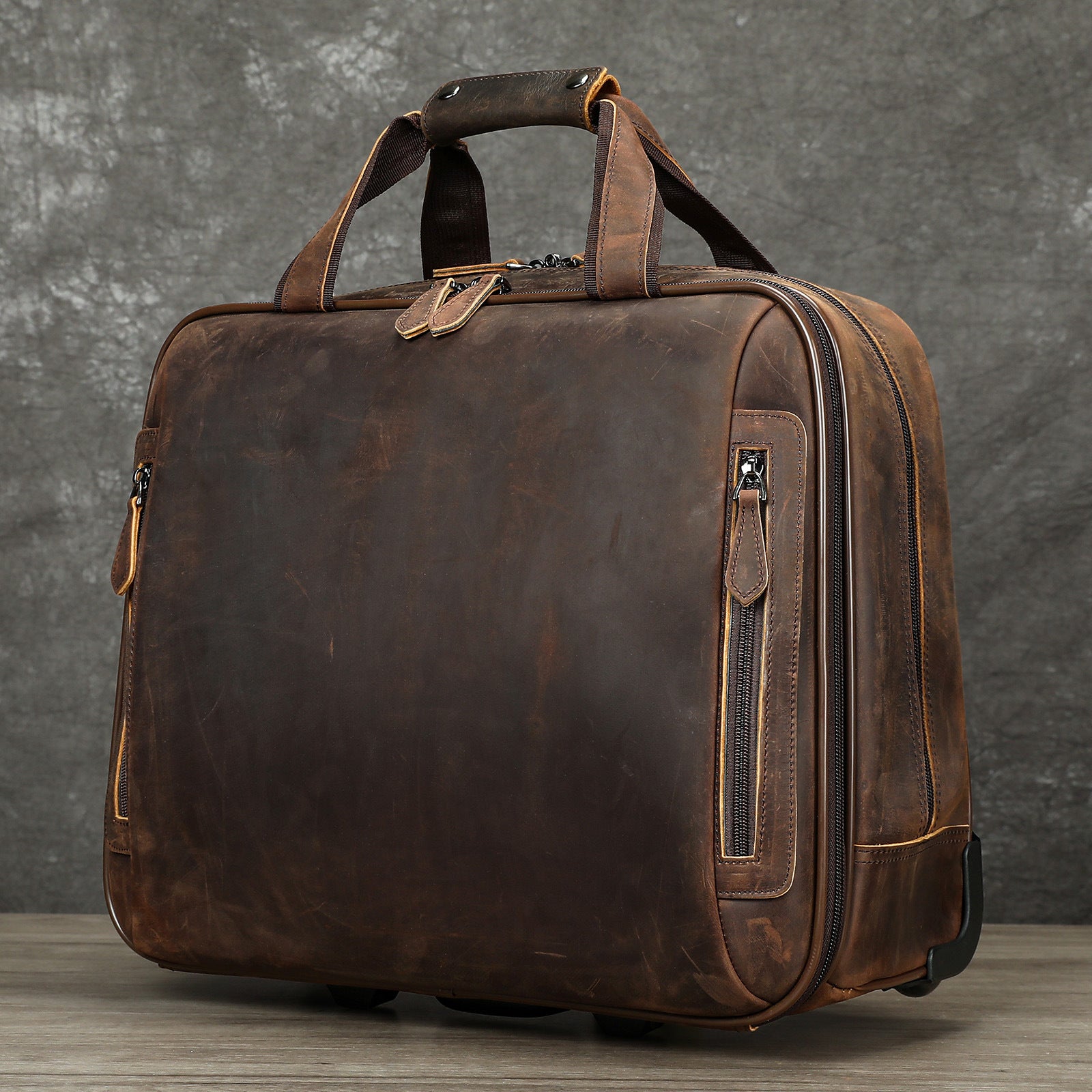 Leather Duffle Bag with Wheels Vintage Full Grain