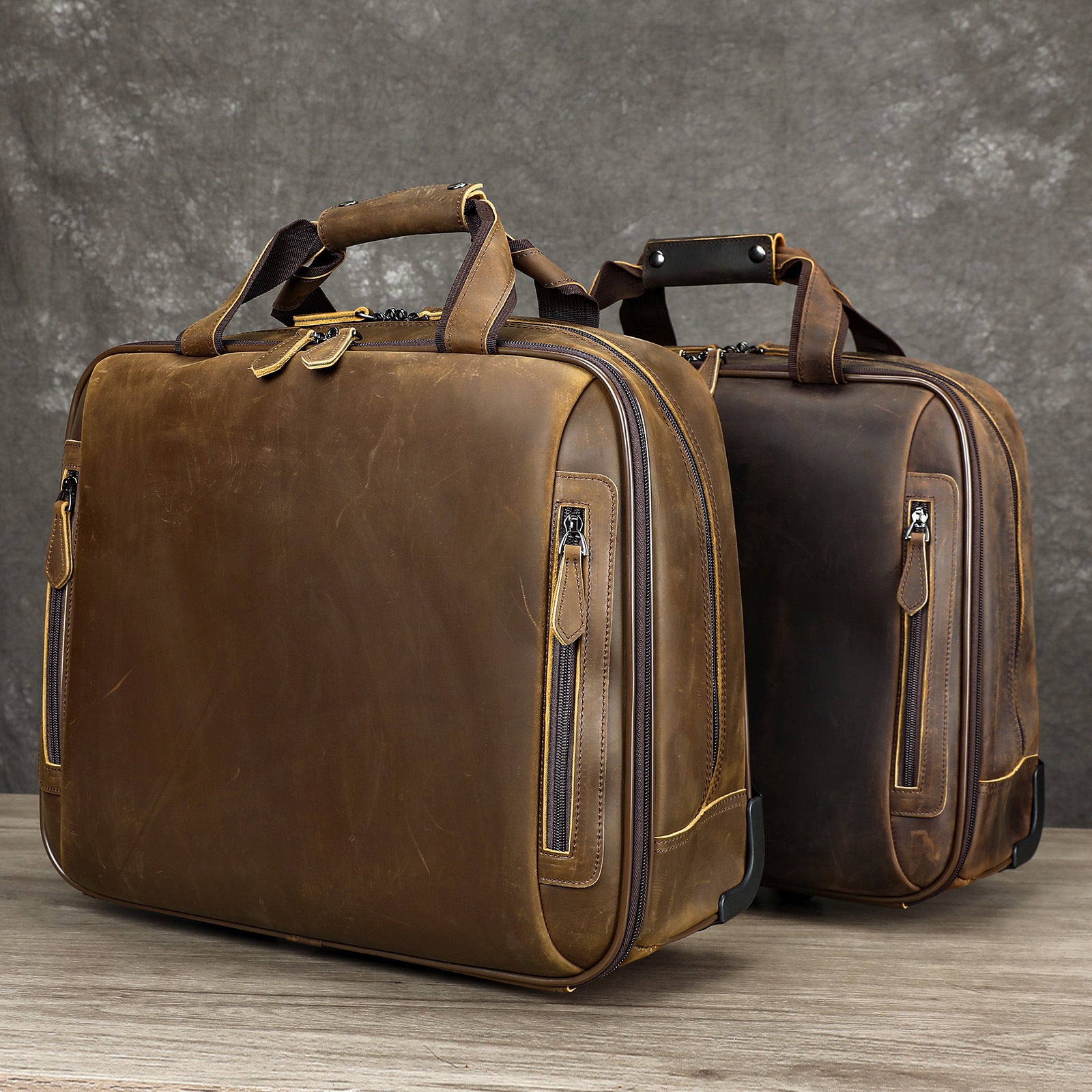 Leather Duffle Bag with Wheels Vintage Full Grain