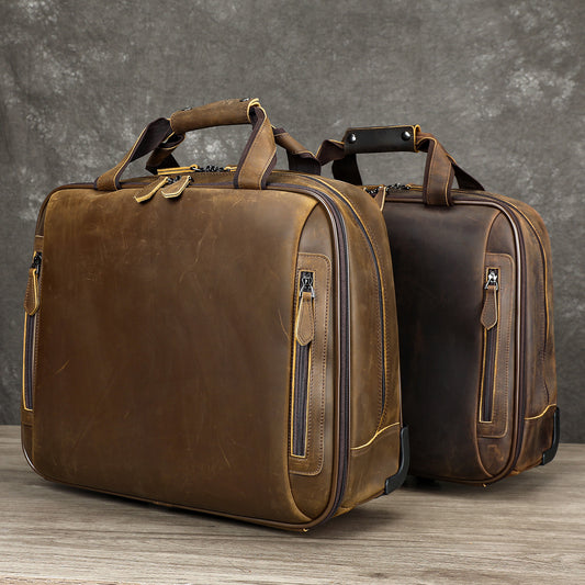 Leather Duffle Bag with Wheels Vintage Full Grain