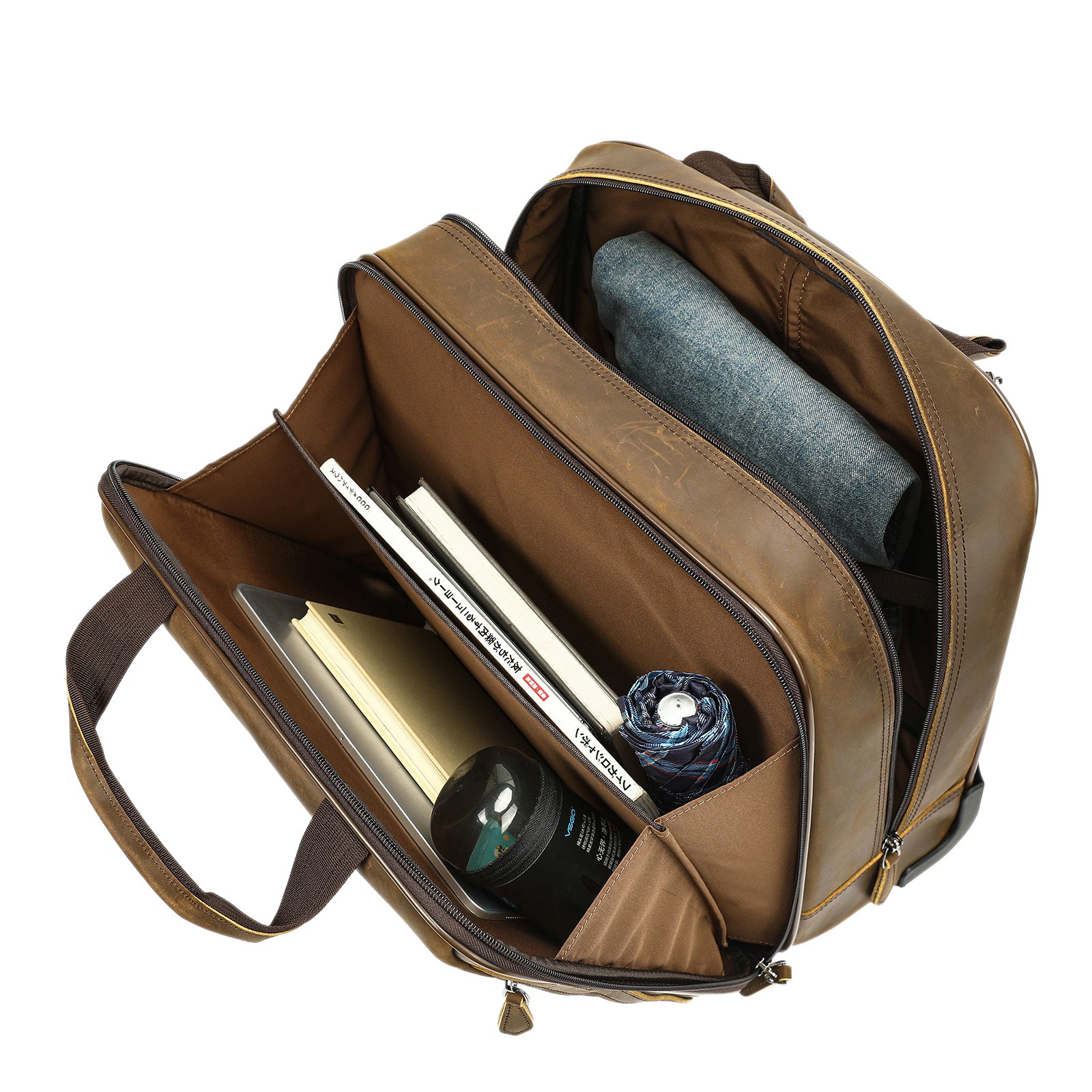 Leather Duffle Bag with Wheels Vintage Full Grain