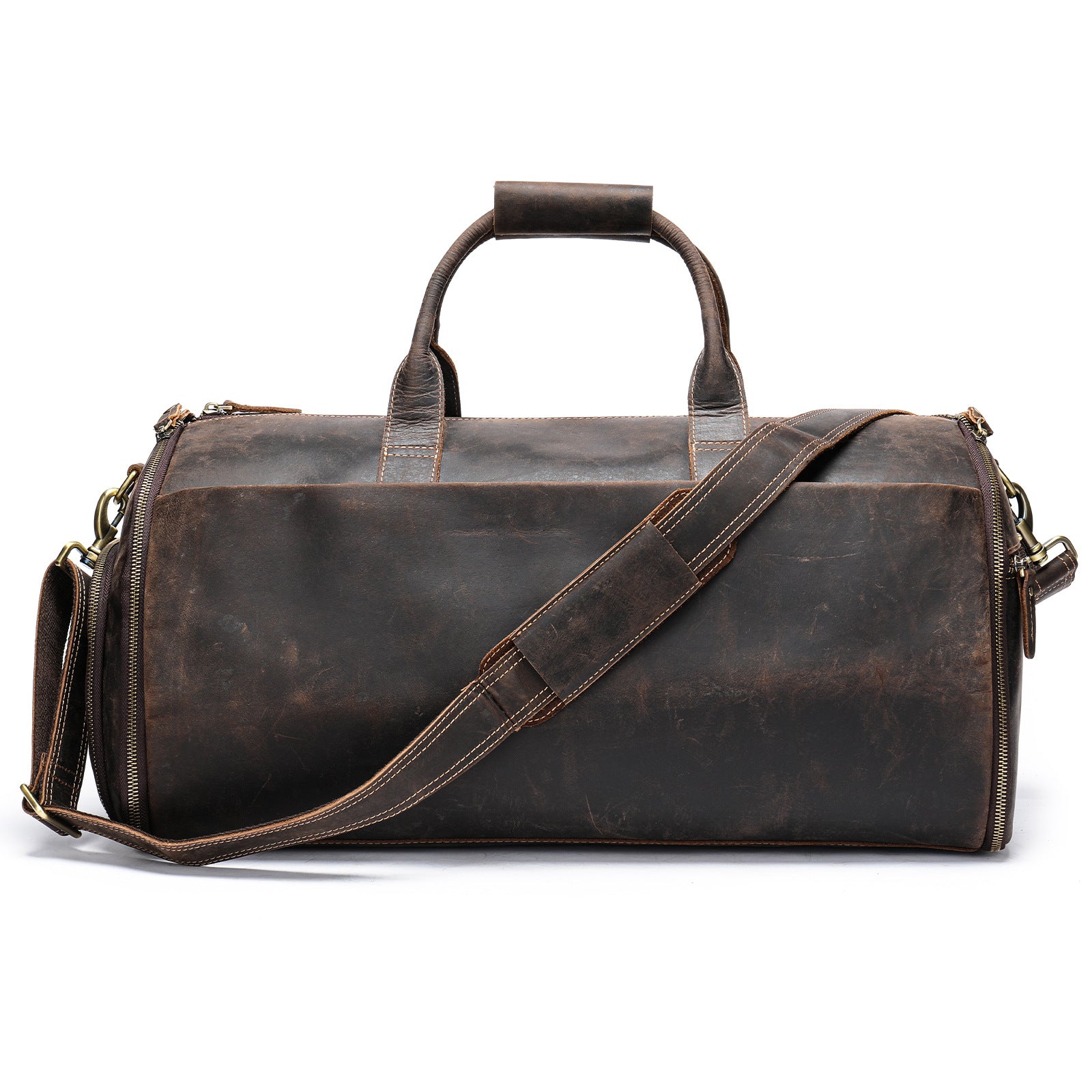 Leather Garment Bag Duffel with Shoe Compartment