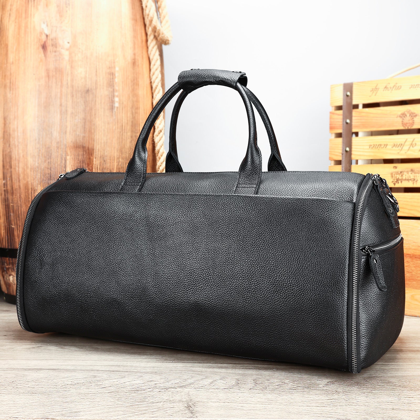 Leather Garment Bag Duffel with Shoe Compartment