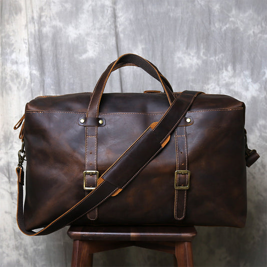 Leather Overnight Duffel Bag for Men