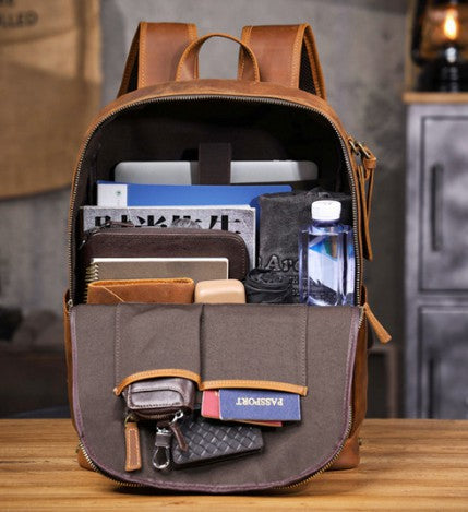 Vintage Full-Grain Leather Laptop Backpack