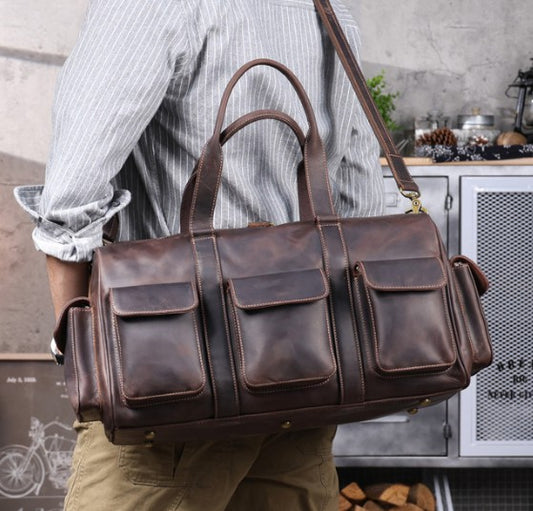 Vintage Genuine Leather Travel Duffle Bag