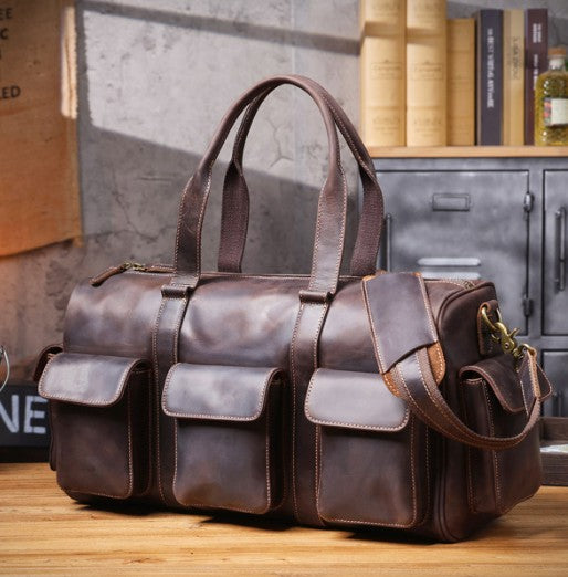Vintage Genuine Leather Travel Duffle Bag