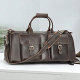 Travel Leather Duffle Bag with Wheels and Shoe Compartment