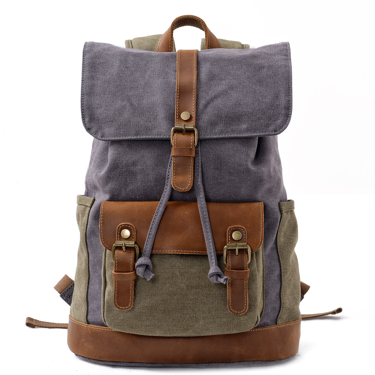 canvas backpack leather accents Vintage Cotton Canvas Backpack with Leather Accents