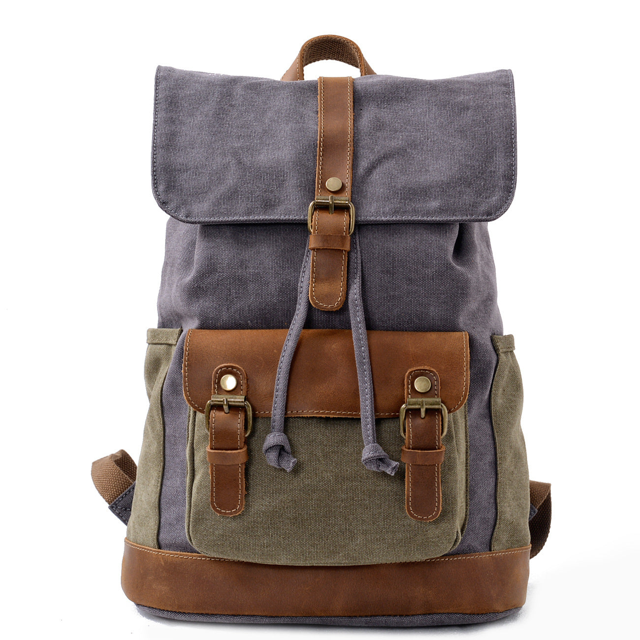 Vintage Cotton Canvas Backpack with Leather Accents