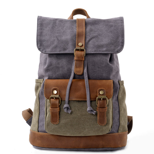 Vintage Cotton Canvas Backpack with Leather Accents