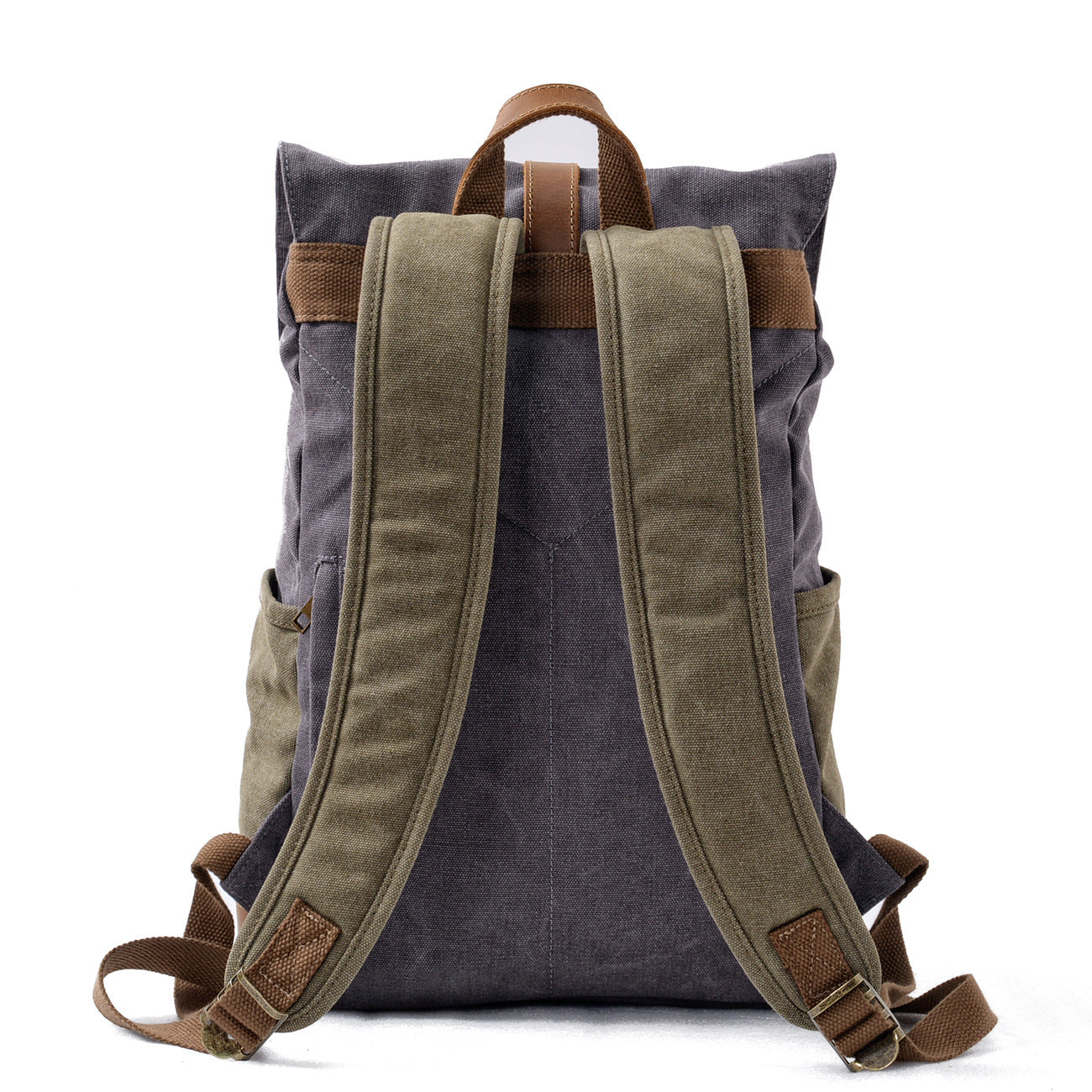 canvas backpack with leather accents Vintage Cotton Canvas Backpack with Leather Accents