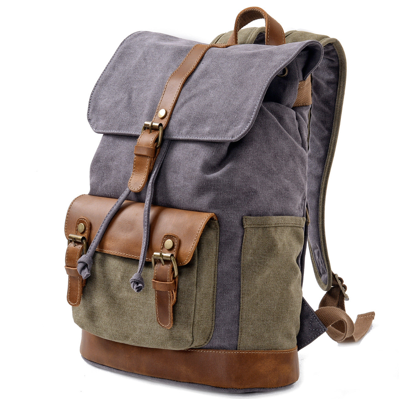 Vintage Cotton Canvas Backpack with Leather Accents