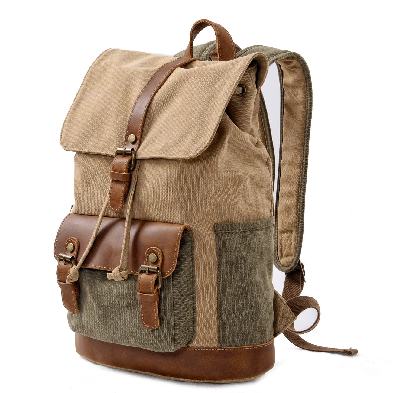 Vintage Cotton Canvas Backpack with Leather Accents