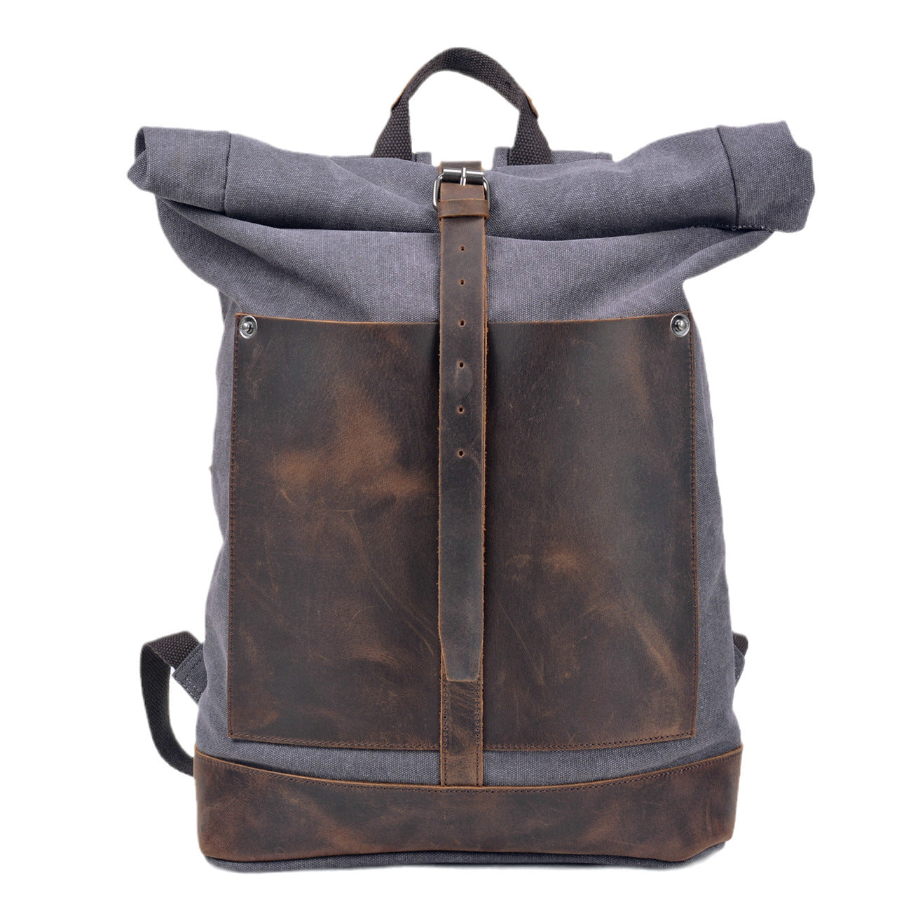 Vintage Cotton Canvas Roll Top Backpack, Grey