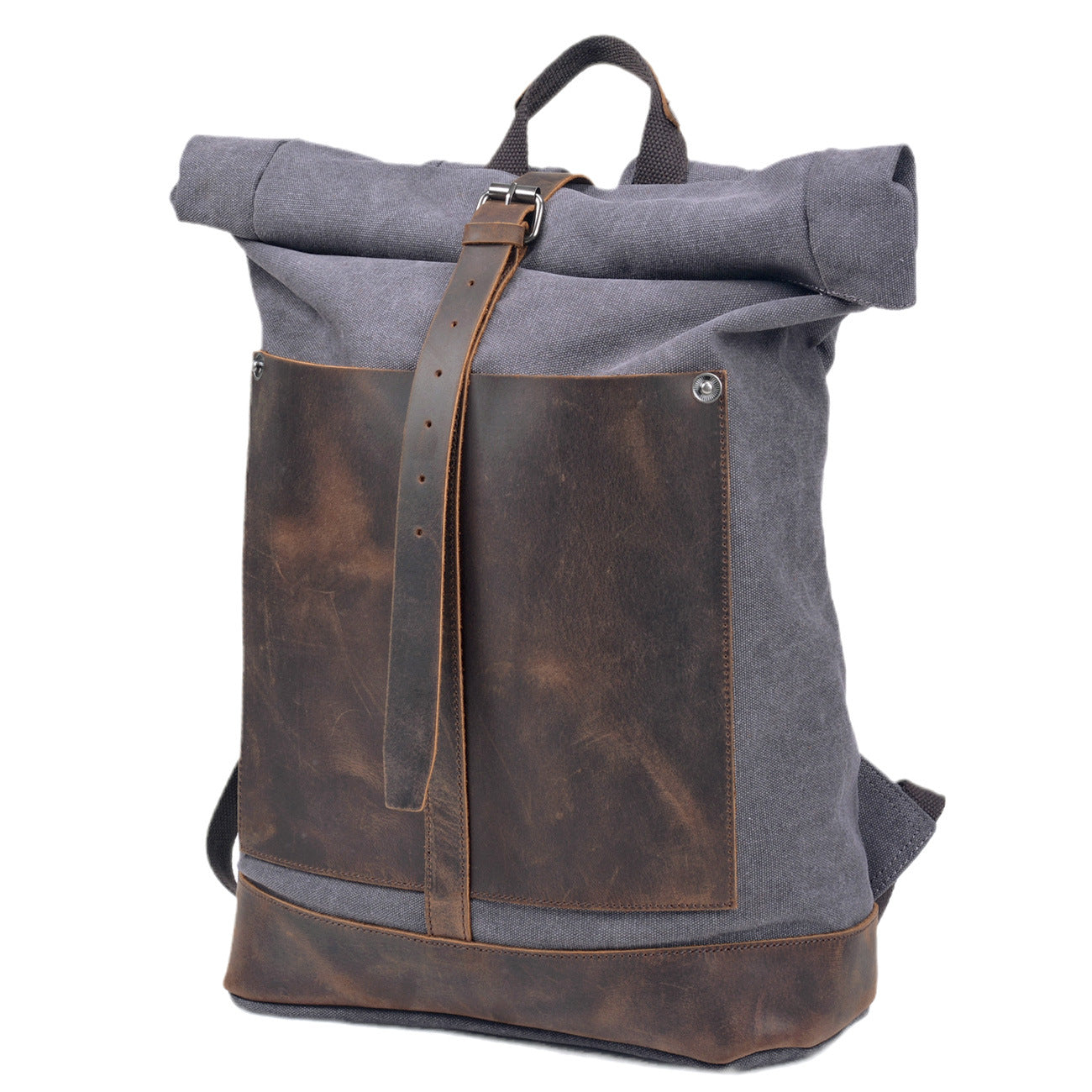Vintage Cotton Canvas Roll Top Backpack, Grey