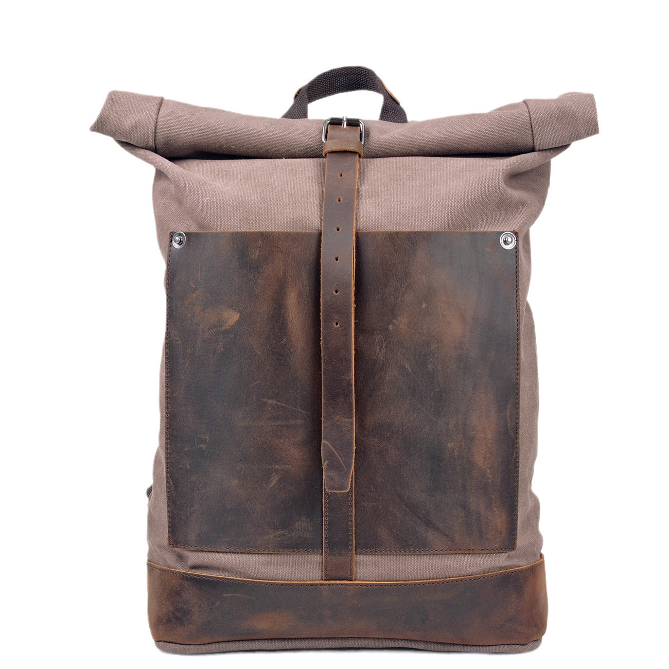 Vintage Cotton Canvas Roll Top Backpack, Coffee
