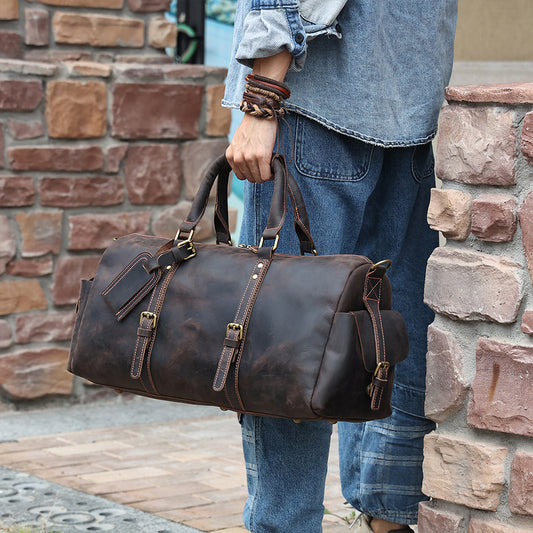 Vintage Leather Duffle Bag for Travel Gym