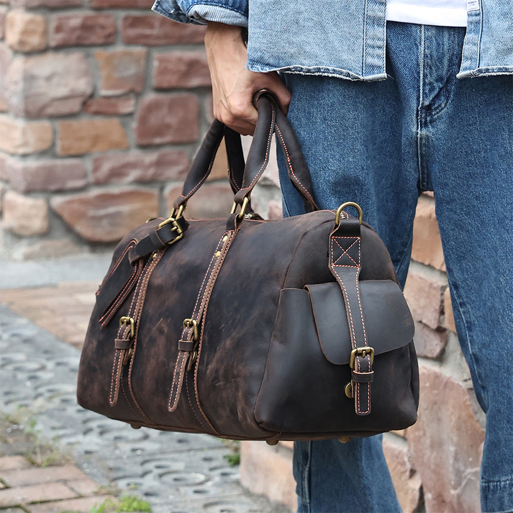 Vintage Leather Duffle Bag for Travel Gym