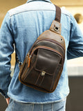 Vintage Leather Sling Bag for Men fits 9.7" iPad